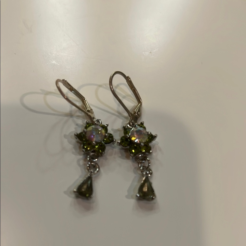 Elegant Silver and Green Drop Earrings